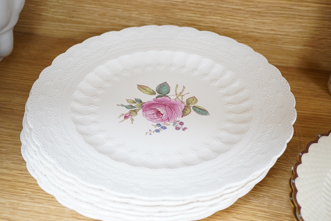 A collection of Spode Jewel plates, 27cm diameter, two Limoges plates, a Staffordshire flat back and floral side plates